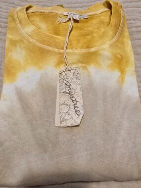 NWT Mystree Dip Dye Crewneck Sweatshirt Mustard Peach